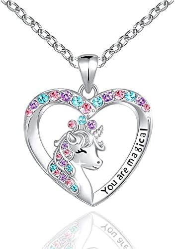 You are Magical Unicorn Necklace for Girls Crystal love heart Pendant Necklaces Jewelry Gifts for Girls Daughter Granddaughter Niece Birthday christmas