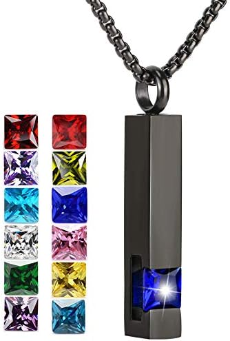 YOUFENG Urn Necklaces for Ashes Birthstone Cube Urns for Human Ashes Memorial Cremation Urn Locket Keepsake Ashes Jewelry