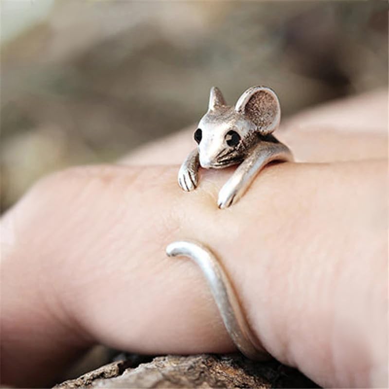 ZDIFDIC Cute Mouse Ring 925 Sterling Silver Cubic Zirconia Open Forefinger Ring Adjustable Animal Wrap Ring Jewelry Gift For Women Teen Girls KE-R392-RS05