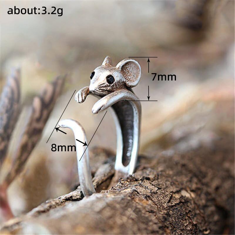 ZDIFDIC Cute Mouse Ring 925 Sterling Silver Cubic Zirconia Open Forefinger Ring Adjustable Animal Wrap Ring Jewelry Gift For Women Teen Girls KE-R392-RS05