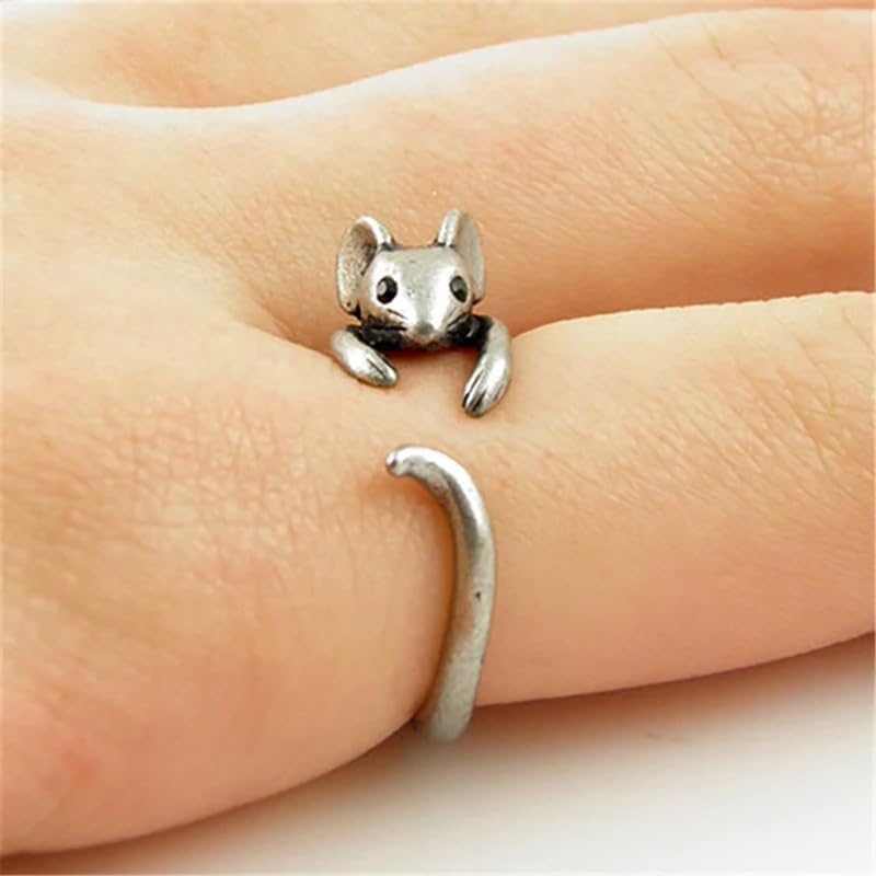 ZDIFDIC Cute Mouse Ring 925 Sterling Silver Cubic Zirconia Open Forefinger Ring Adjustable Animal Wrap Ring Jewelry Gift For Women Teen Girls KE-R392-RS05