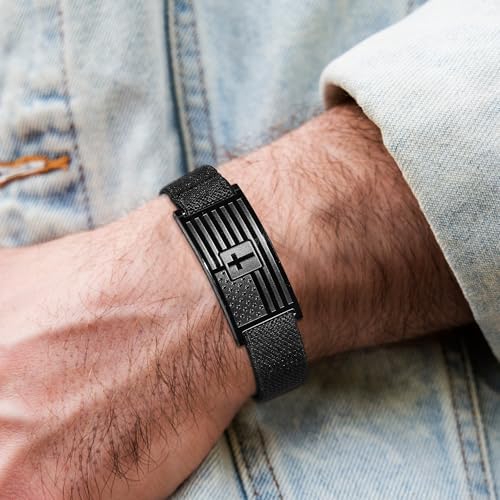 Zocomi American Flag Cross Bible Verse Bracelet For Men Boys Black Elastic Stretch Strap Adjustable Bracelets Christian Jewelry Gifts