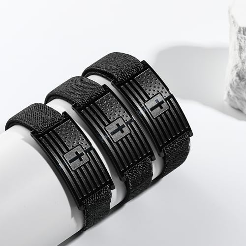 Zocomi American Flag Cross Bible Verse Bracelet For Men Boys Black Elastic Stretch Strap Adjustable Bracelets Christian Jewelry Gifts