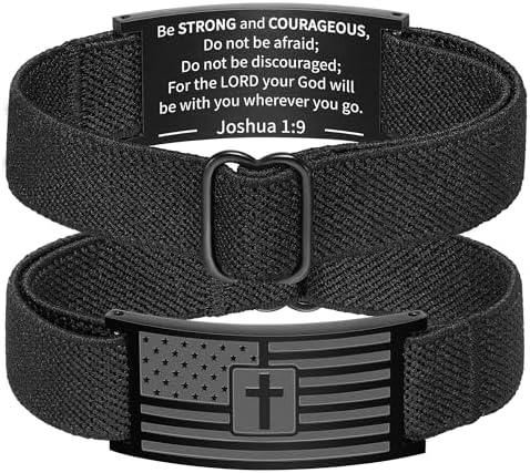 Zocomi American Flag Cross Bible Verse Bracelet for Men Boys Black Elastic Stretch Strap Adjustable Bracelets Christian Jewelry Gifts