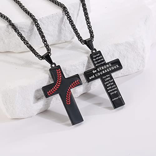 Zocomi Baseball Cross Necklace For Boys Men Stainless Steel Cross Pendant Chain 24 Inches Inspirational Bible Verse Religious Gift