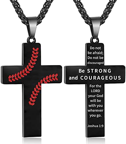 Zocomi Baseball Cross Necklace for Boys Men Stainless Steel Cross Pendant Chain 24 Inches Inspirational Bible Verse Religious Gift