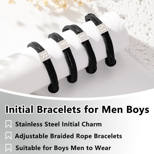 Zocomi Rope Initial Bracelet For Men Boys Girls Stainless Steel A-Z Letter Charm Bracelet Handmade Braided Bracelet Adjustable 7-13 Inches Jewelry Gifts For Him