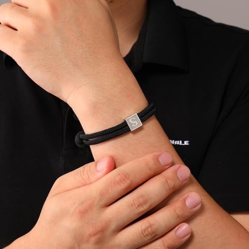 Zocomi Rope Initial Bracelet For Men Boys Girls Stainless Steel A-Z Letter Charm Bracelet Handmade Braided Bracelet Adjustable 7-13 Inches Jewelry Gifts For Him