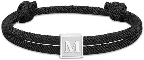 Zocomi Rope Initial Bracelet for Men Boys Girls Stainless Steel A-Z Letter Charm Bracelet Handmade Braided Bracelet Adjustable 7-13 Inches Jewelry Gifts for Him
