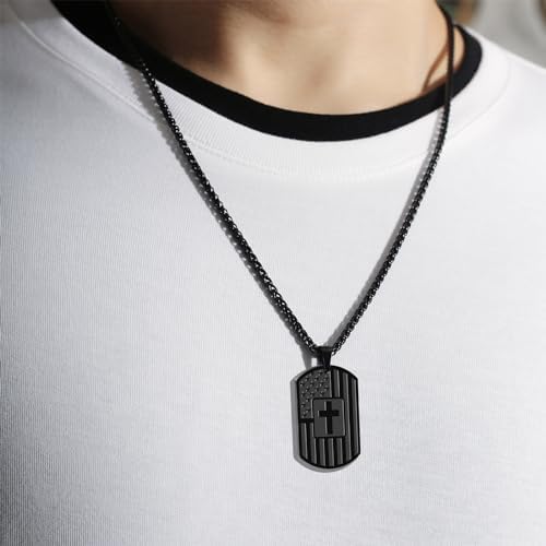 Zocomi To My Son Dad Brother Husband Grandson Grandpa Boyfriend Man Dog Tag Cross Necklace Christian American Flag Birthday Graduation Gifts Jewelry For Men Boys