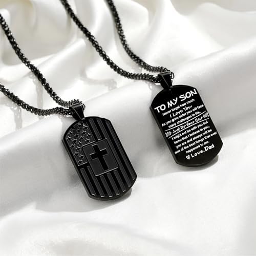 Zocomi To My Son Dad Brother Husband Grandson Grandpa Boyfriend Man Dog Tag Cross Necklace Christian American Flag Birthday Graduation Gifts Jewelry For Men Boys
