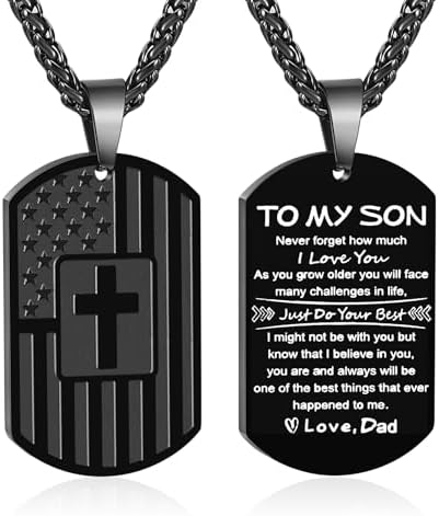 Zocomi To My Son Dad Brother Husband Grandson Grandpa Boyfriend Man Dog Tag Cross Necklace Christian American Flag Birthday Graduation Gifts Jewelry for Men Boys