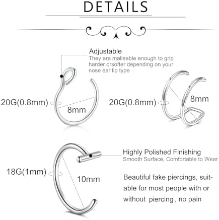 Zolure Fake Piercing Fake Eyebrow Ring Fake Lip Labret Studs Replacement Balls Spike With 100pcs Sticker Non-Piercing Body Jewelry