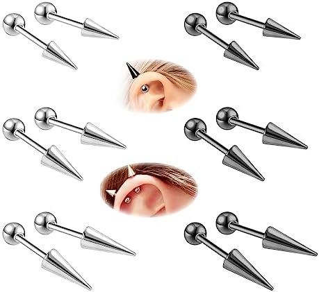 ZS 20G Spike Nose Rings Studs 18G Stainless Steel Spike Stud Earrings 16G Septum Lip Rings Cartilage Tragus Helix Piercing for Women Men