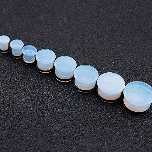 ZS Single Flare Clear Opalite Moonstone Ear Plugs And Tunnels With O-Ring Stretcher Expander Pair