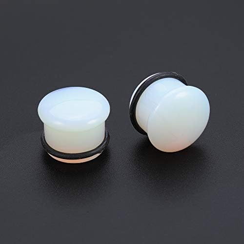 ZS Single Flare Clear Opalite Moonstone Ear Plugs And Tunnels With O-Ring Stretcher Expander Pair