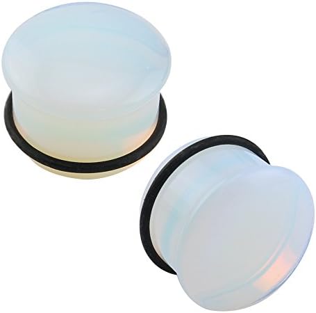ZS Single Flare Clear Opalite Moonstone Ear Plugs and Tunnels with O-Ring Stretcher Expander Pair