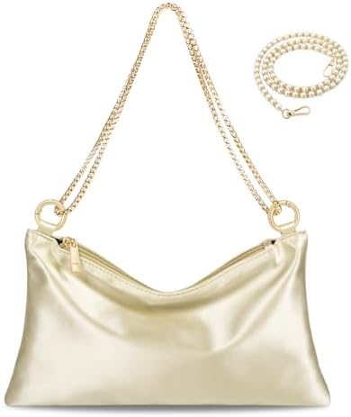 女式缎面晚宴手提包婚礼舞会手拿包钱包正式鸡尾酒会手拿包单肩包带 2 个包链