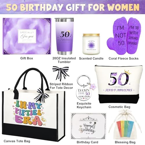 50th Birthday Gifts For Women Her Funny Birthday Gifts For 50 Year Old Woman Unique 50 Fabulous 1975 Tote Bag Set Happy 50th BirthdayGift Basket For Her Mom Sister Friend Wife