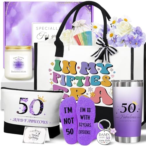 50th Birthday Gifts for Women Her Funny Birthday Gifts for 50 Year Old Woman Unique 50 Fabulous 1975 Tote Bag Set Happy 50th BirthdayGift Basket for Her Mom Sister Friend Wife