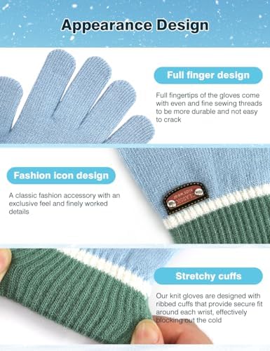 6 Pairs Of Kids Gloves Knitted Wool Gloves Children Full Fingers Stretchy Warm Mittens For Boys Girls