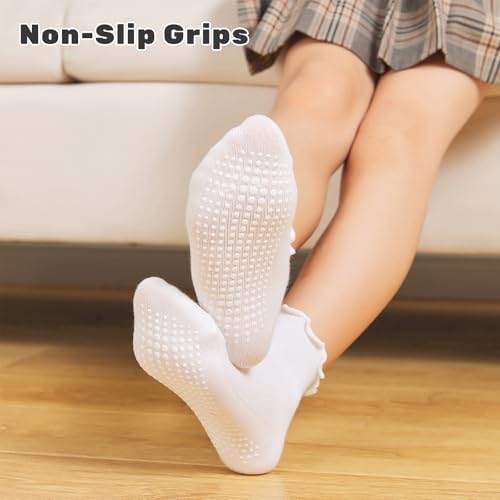 6 Pairs Toddler Ruffle Socks For Girls - Baby Grip Socks With Non-Slip Cute Grippy Frilly Design