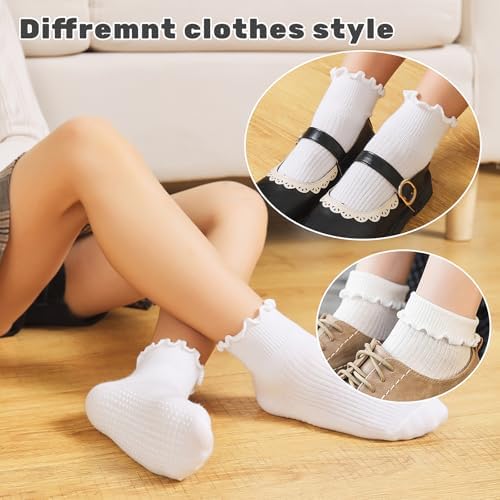 6 Pairs Toddler Ruffle Socks For Girls - Baby Grip Socks With Non-Slip Cute Grippy Frilly Design