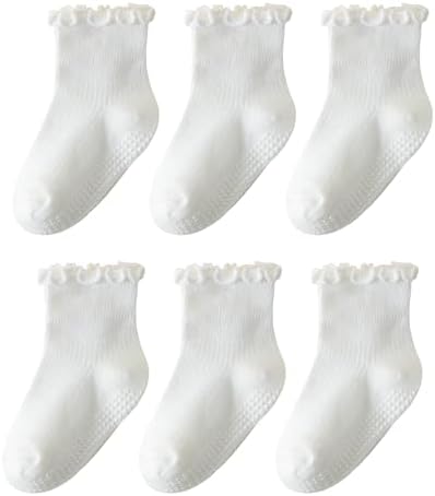 6 Pairs Toddler Ruffle Socks for Girls - Baby Grip Socks with Non-Slip Cute Grippy Frilly Design