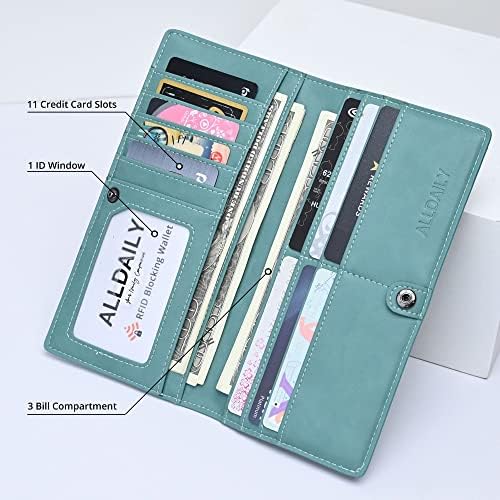 Alldaily Ultra Slim Thin Women Wallet RFID Blocking Credit Card Holder Bifold Long Ladies Billfold (Purist Blue)