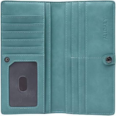 Alldaily Ultra Slim Thin Women Wallet RFID Blocking Credit Card Holder Bifold Long Ladies Billfold (Purist Blue)