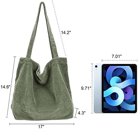 ALUWU Corduroy Tote Bag For Women Girl Canvas Shoulder Handbags Cute Large Purse