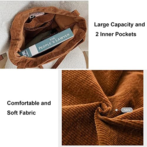 ALUWU Corduroy Tote Bag For Women Girl Canvas Shoulder Handbags Cute Large Purse