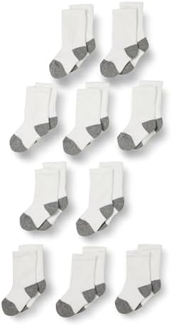 Amazon Essentials Unisex Kids and Toddlers' Cotton Crew Socks 10 Pairs