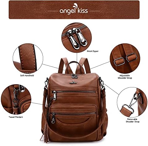 Angel Kiss Women's Backpacks & Purse - PU Leather Zipper Casual Backpacks & Shoulder Bags