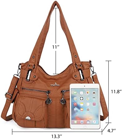 Angel Kiss Women's Designer Handbag Large Double Zipper Multi Pocket Washed Leather Purse