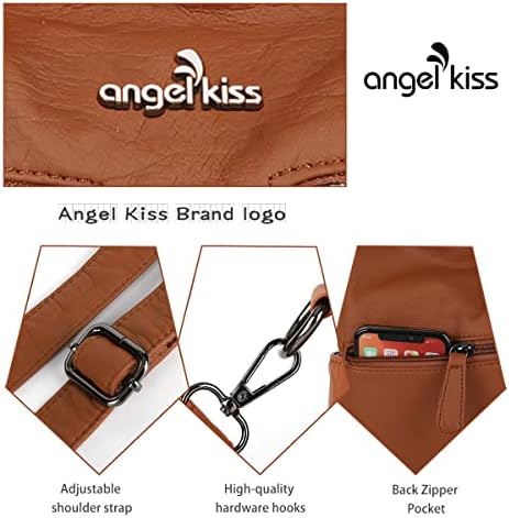 Angel Kiss Women's Designer Handbag Large Double Zipper Multi Pocket Washed Leather Purse