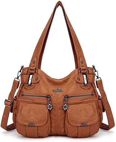 Angel Kiss Women's Designer Handbag Large Double Zipper Multi Pocket Washed Leather Purse