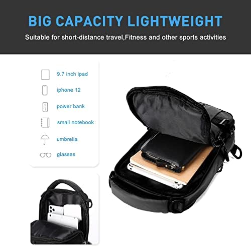 Anti Theft Sling Crossbody Backpack Shoulder Bag For Men Lightweight One Strap Motorcycle Back Pack Sling Bag Backpack For Hiking Walking Biking Travel Cycling With USB Charger Port