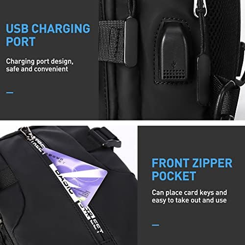 Anti Theft Sling Crossbody Backpack Shoulder Bag For Men Lightweight One Strap Motorcycle Back Pack Sling Bag Backpack For Hiking Walking Biking Travel Cycling With USB Charger Port