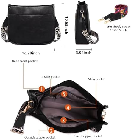 AUYOCO Vegan Leather Crossbody Bags For Women Crossbody Purse With Guitar Strap Zipped Pockets Handbag Shoulder Bag