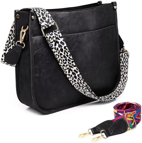 AUYOCO Vegan Leather Crossbody Bags for Women Crossbody Purse with Guitar Strap Zipped Pockets Handbag Shoulder Bag