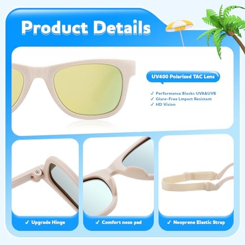 Baby Infant & Toddler Polarized Sunglasses With Strap UV400 Protection For Boys & Girls 0-24 Months 3 Pack
