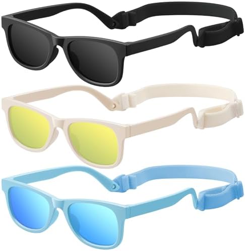 Baby Infant & Toddler Polarized Sunglasses with Strap UV400 Protection for Boys & Girls 0-24 Months 3 Pack