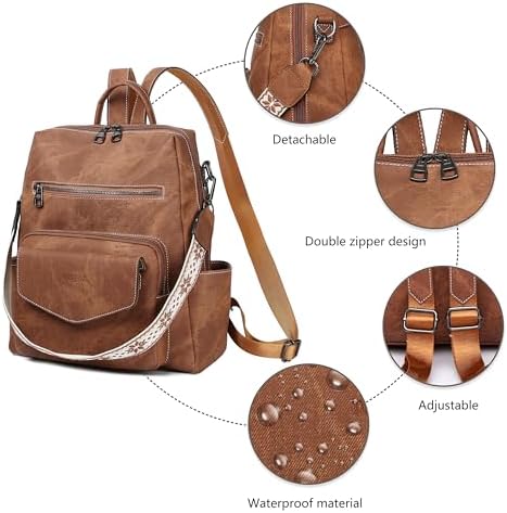 Backpack Purse For Women Leather Backpack Ladies Fashion Handbag Designer Shoulder Bag Small Travel Bag Brown