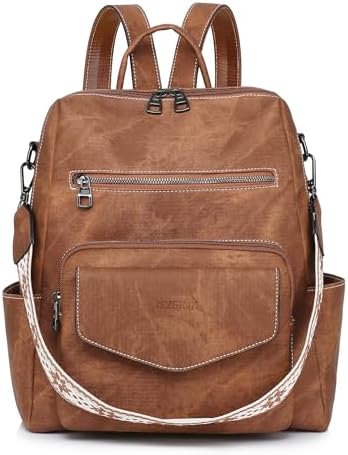 Backpack Purse for Women Leather Backpack Ladies Fashion Handbag Designer Shoulder Bag Small Travel Bag Brown