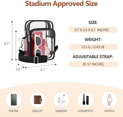 Bagenius Clear Bag For Stadium Events Clear Purse With Removable Strap Transparent Bag For Sports Concert And Festivals