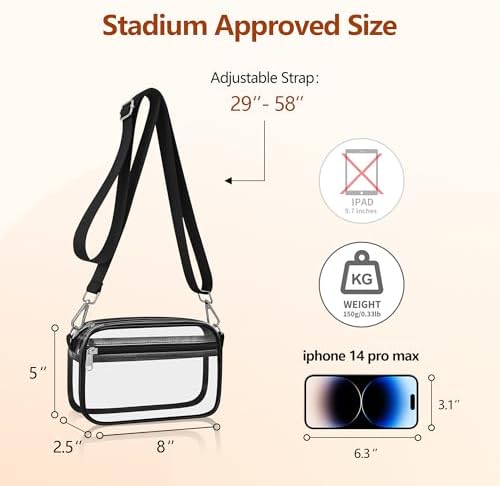Bagenius Clear Bag For Stadium Events Clear Purse With Removable Strap Transparent Bag For Concert And Sport Events