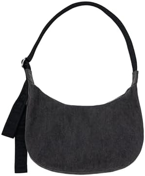 BAGGU Medium Denim Crescent Bag - Washed Black Denim