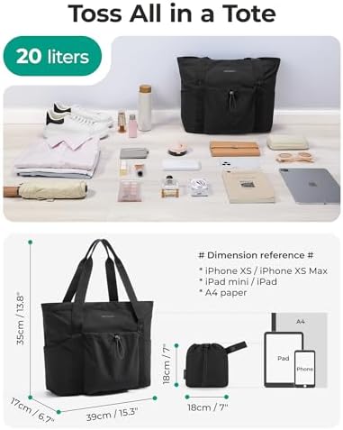 BAGSMART 可折叠手提包带抽绳包 大手提包单肩包顶部提手手提包 适合旅行、工作、海滩、健身房