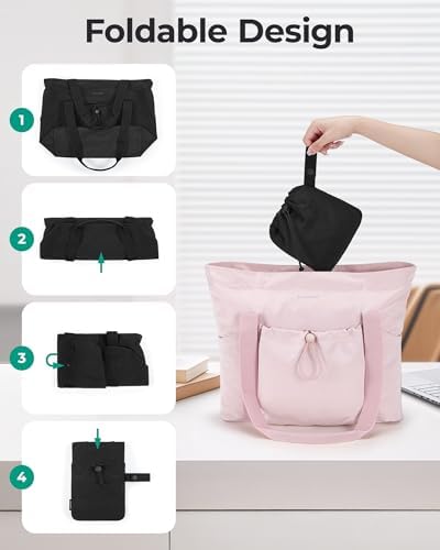 BAGSMART 可折叠手提包带抽绳包 大手提包单肩包顶部提手手提包 适合旅行、工作、海滩、健身房